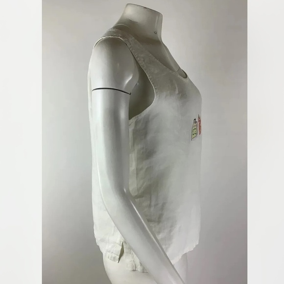 Vintage 90s Liz & Jane Sz M 100% Linen Boxy Embroidered Tank Top White Pullon - Picture 3 of 7